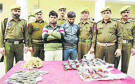 The two persons who were arrested for bootlegging in Katra on Thursday. 