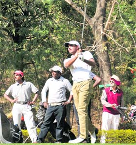 Bangalores Khalin Joshi in action at the CGC on Thursday