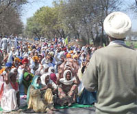 Villagers block the Bathinda-Muktsar road on Friday