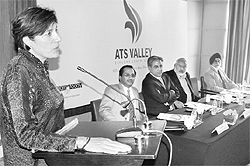 An official addresses the media during a press conference at a hotel while launching a school in Chandigarh on Friday.