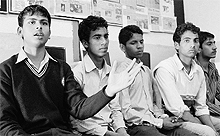 Satyam, a Class X student (left), narrates the alleged harrasment meted out to him and others at the hands of the police at the Sector-24 police station in Chandigarh on Friday. 