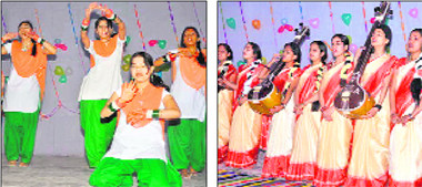 Students perform during the annual festival at Kanya Mahavidyalaya in Haridwar on Friday. 