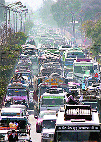 A traffic jam on the Satwari-Bikram Chowk highway in Jammu