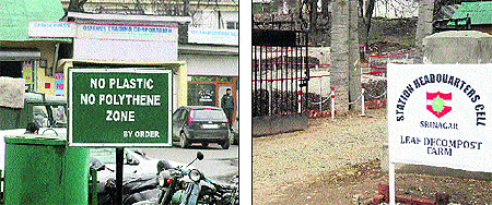 Badami Bagh Cantt has been declared a "no-plastic zone"; and (right) the leaf compost farm