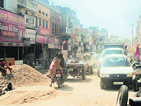 Vehicles stuck in a traffic jam at the railway road in Jagraon