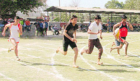 Students participate in a race during the annual athletics meet at Arya College in Ludhiana on Friday. 