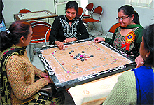 Participants during a carrom contest at the SBoP Zonal Sports Meet in Bathinda on Saturday