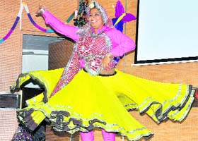A student performs a Haryanvi dance during a cultural programme at the Rattan Professional Educational College, Sohana, on Saturday