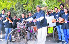UICET students at the launch of special pottery products at the Students Centre, Panjab University, on Saturday