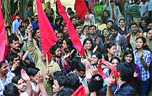 AISA supporters celebrate their victory in New Delhi on Saturday.