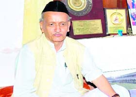 Former state Chief Minister Bhagat Singh Koshiyari relaxes at Patanjali Yogpeeth in Haridwar on Saturday