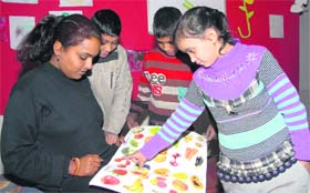 A student engrossed in making her painting at Spring Festival-2012 at Raj Bhavan in Dehradun on Saturday