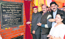 Chief Minister PK Dhumal inaugurates a conference hall of the Block Development Committee in Nurpur