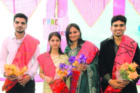 The winners strike a pose during the farewell party at Mohan Lal Uppal DAV College in Phagwara