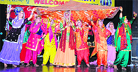 Girls perform gidda during Jashan-2012 at Guru Nanak dev University in Amritsar on Sunday. 
