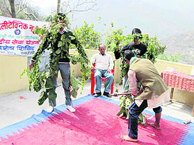 NSS workers stage a play during the concluding day of a camp at Bhandargaon on Sunday.