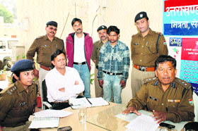 The accused in the attempted SBI robbery in police custody in Roorkee on Sunday. 