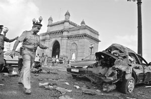 The scene after one of the bomb blasts in Mumbai after a terror attack