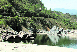 Silt gathers on the bank of the Beas