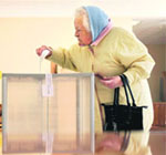 A woman casts her vote in Moscow on Sunday. 
