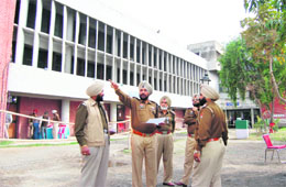 Police personnel on duty at Government Medical College in Amritsar
