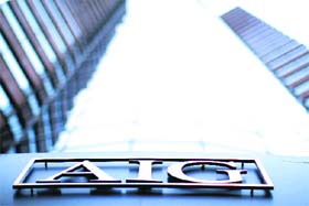 The logo of American International Group at its corporate headquarters in New York City