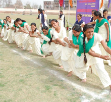 Girls take part in the tug-of war at Dasmesh College for Girls on Monday.