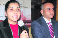 Dr Preet Jindal, recurrent-miscarriage specialist, talks to the media in Chandigarh 