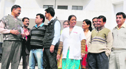 District hospital doctors and nurses outside the office of the SSP in Haridwar 