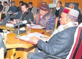 CM PK Dhumal presides over a tribal council meeting at Dharamsala on Monday