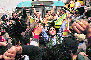 Activists of the J&K Agricultural Technocrats Association, seeking regularisation of jobs, hold a protest in Jammu on Monday