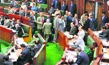 PDP legislators stage a walkout from the Assembly during Question Hour on Monday.