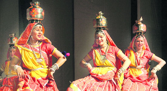 Students of the Apeejay College of Fine Arts perform a dance during the cultural exchange programme with the Netherlands in Jalandhar on Monday. 