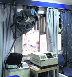 The window which was broken by the thieves to gain access to the SBI branch near the Police Commissioner’s office