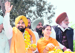 Congress candidate Hardyal Singh Kamboj after winning the Rajpura Assembly seat on Tuesday.