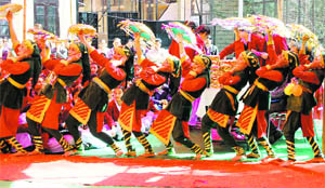 Girls perform during the prize distribution function at Portmore Government Senior Secondary School in Shimla.