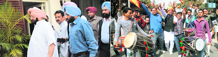 Capt Amarinder Singh coming out of his residence to address the media in Chandigarh on Tuesday.
