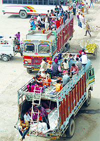 Devotees travel in overloaded trucks in Amritsar
