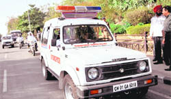 Chandigarh Police holds a flag march ahead of Holi in Chandigarh on Wednesday. 