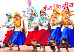 Girls present a Haryanvi dance during a three-day function organised by the Public Relations Department in Rohtak