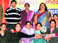 Winners of the talent show of the PKR Jain College of Education, Ambala, with their principal.