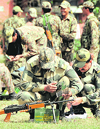 Border Security Force personnel prepare to return to their base after a rather long election duty in Ludhiana on Wednesday