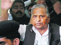 Samajwadi Party supremo Mulayam Singh Yadav comes out after a meeting of the party's parliamentary board in Lucknow on Wednesday.