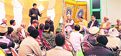BSP state general secretary Rakesh Wazir addresses a meeting on Amarnath Yatra in Nagrota on Friday