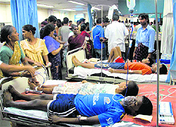 Children under treatment at a hospital after colour poisoning in Mumbai on Thursday