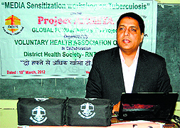 Dr Naresh Chawla, District TB Officer, addresses mediapersons in Amritsar on Saturday. 