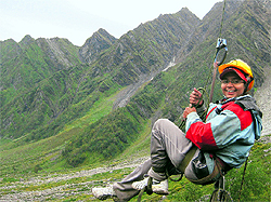 Jagwinder Kaur during rock rappling at the mountaineering expedition