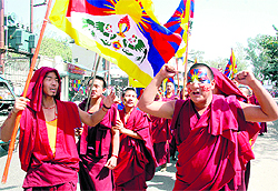 Tibetan monks take out a march against Chinese atrocities in Dehradun on Saturday