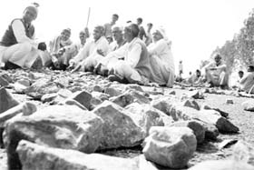 Protesters block the Delhi Road at Mayyar village near Hisar on Saturday