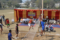 A match in progress during the Rural Volleyball Championship in NFL township in Bathinda
